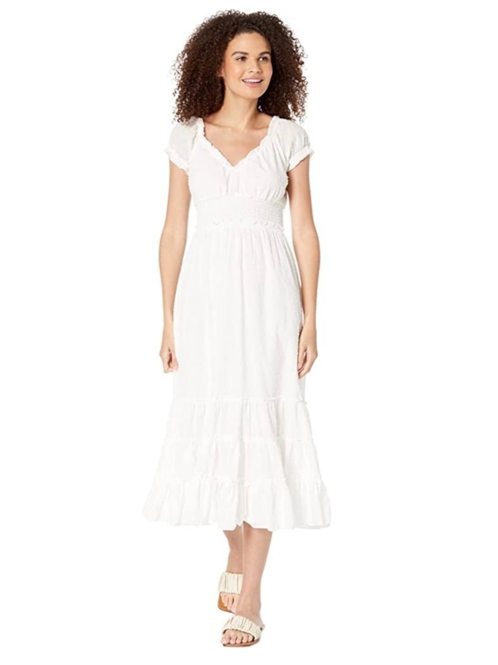 Betsey Johnson Cottage Clip Dot Embroidered Smocked A-Line Midi Dress Medium